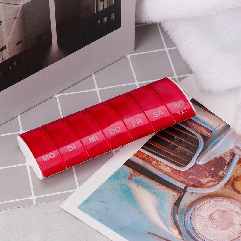 7 Days Pill Case 7 Grids Mini Medicine Splitter Tablet Storage Box (Red)