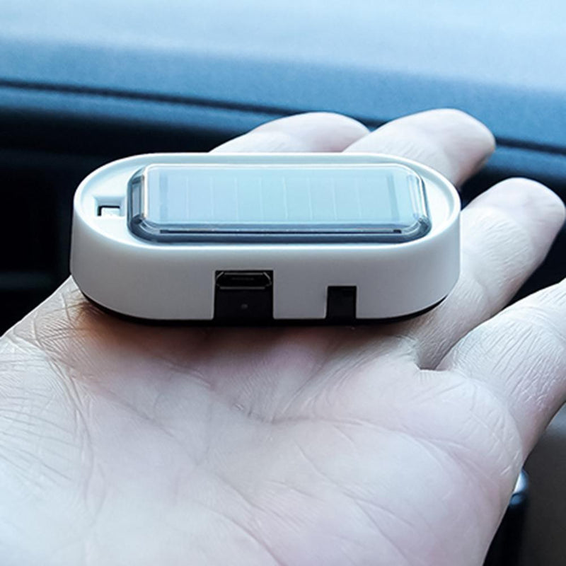 Solar USB Powered Car LED Alarm Light Anti-Theft Warning Flash Lamp (Blue)