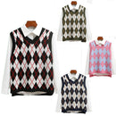 Loose sweater Y2K V Neck Plaid Knitted Knitwear top Sweater Vest Sleeveless