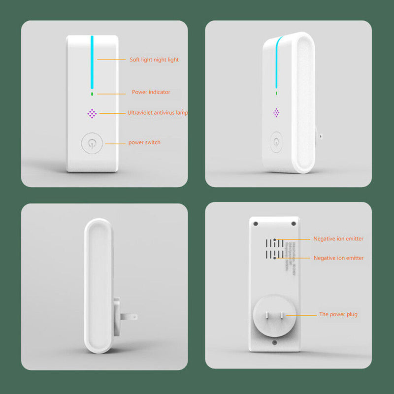 Portable Air Purifier Negative Ion Air Freshener Dust Cleaner (White US)