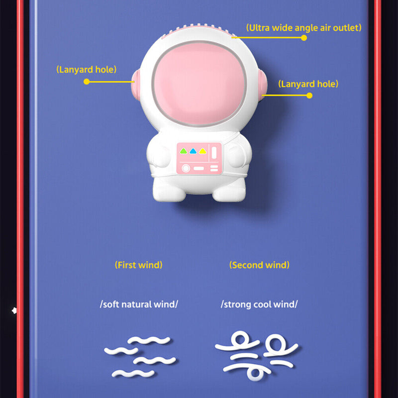 Mini Electric Fan Cute Astronaut Bladeless Spaceman Neck Air Cooler (Pink)