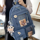 Women Preppy Style Patchwork Solid Color Backapck Travel Large Capacity Rucksack