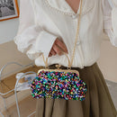 Sequin Clutch Women Evening Purse Metal Party Chain Shoulder Bag (Black)
