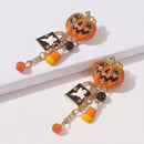 Orange Enamel Crystal Halloween Pumpkin Hanging Earrings*