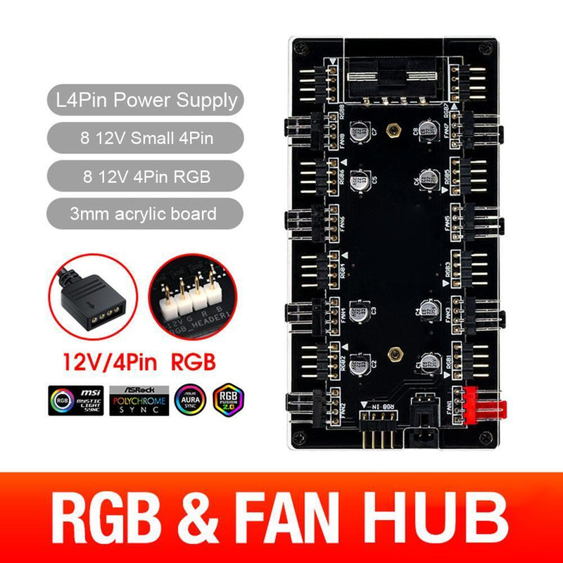 1 To 8 Multi Way RGB PWM HUB 12V/4 Pin for Fan Motherboard (4D+Shell)