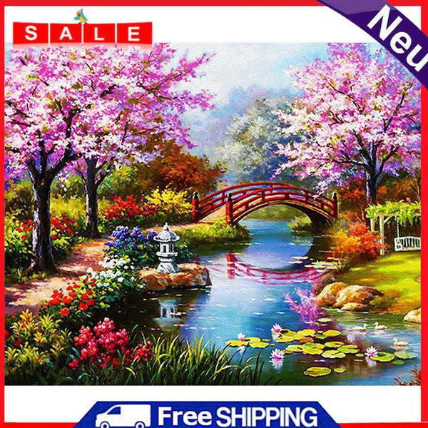 50x40cm Colorful DIY Paint By Numbers Kit Small Bridge Flowing Water Decor Gift