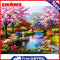 50x40cm Colorful DIY Paint By Numbers Kit Small Bridge Flowing Water Decor Gift