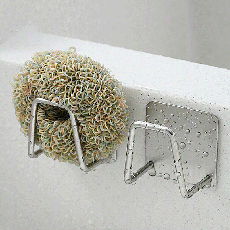 Stainless Steel Sponge Drain Rack Self-adhesive Dishcloth Organizer Hook Newly