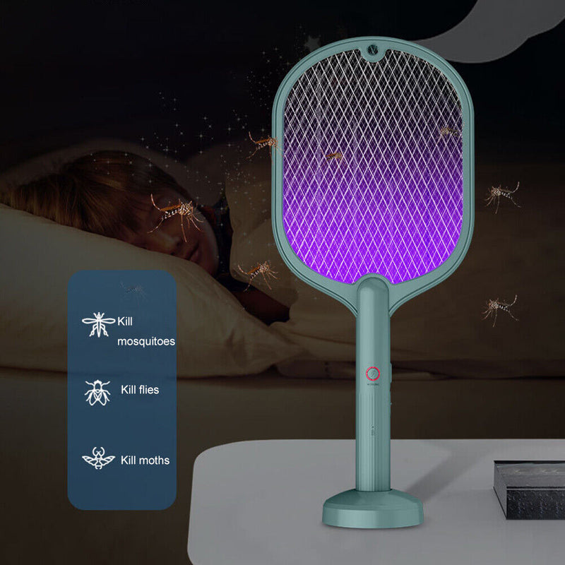Electric Insect Swatter USB Rechargeable Led Light Mosquito Killer (Green) Newly