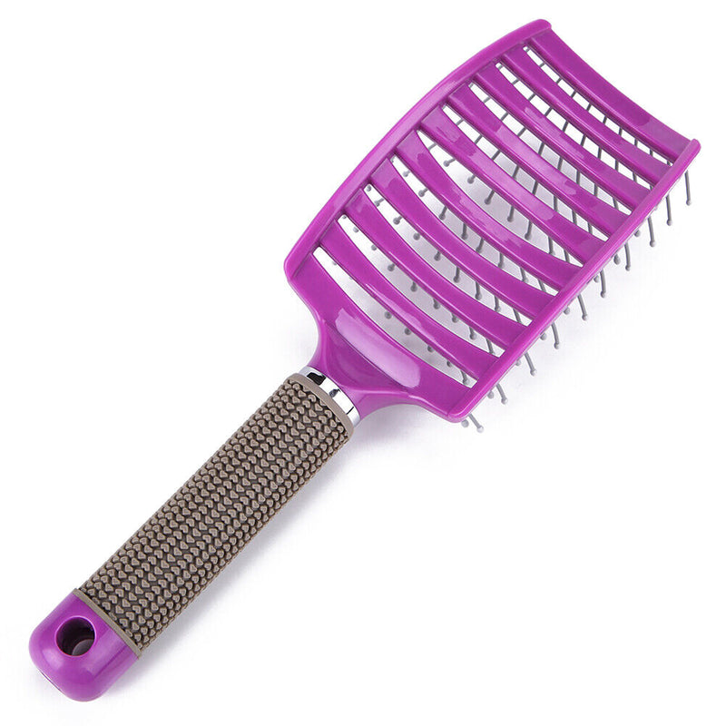 Portable Curved Ribs Scalp Massage Comb Fluffy Styling Brush (A Purple)