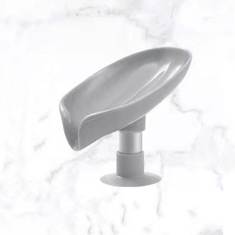 Leaf Shape Soap Box Drain Stand Suction Cup Punch-free Holder (Short Grey) Newly