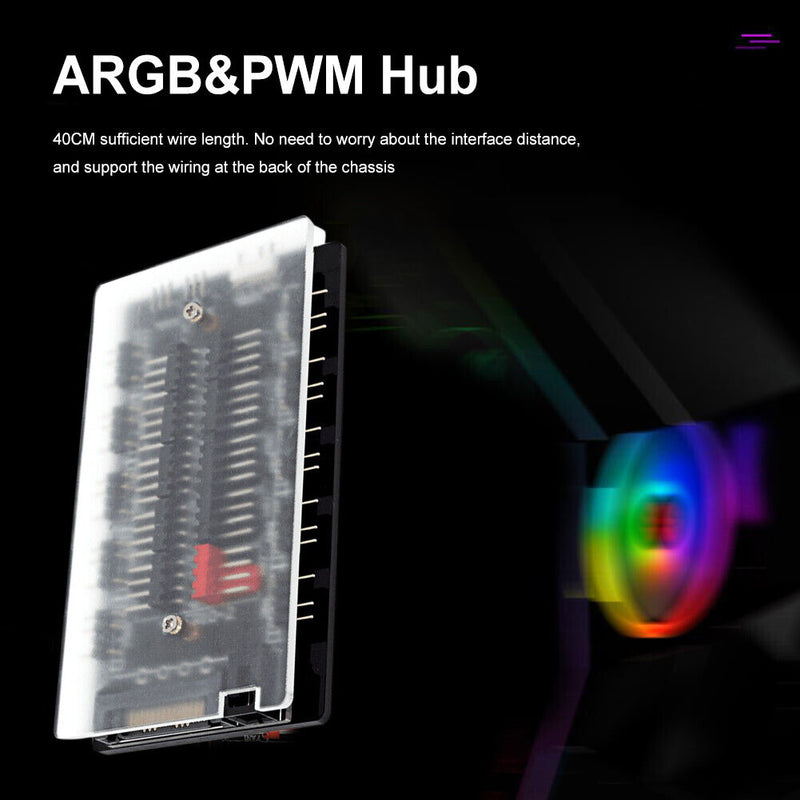10-in-1 ARGB Cable Splitter Hub Space Saving ARGB PWM Hub for PC Case Chassis