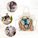 Kitchen Linen Apron Dog Head Color Painted Dinner Party Cleaning Pinafore