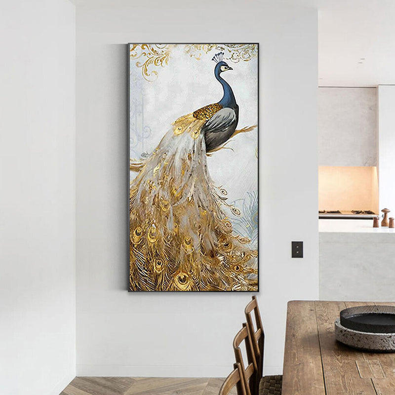 Golden Peacock Oil Paint By Numbers Kits Canvas Picture Wall Art DIY Craft Decor