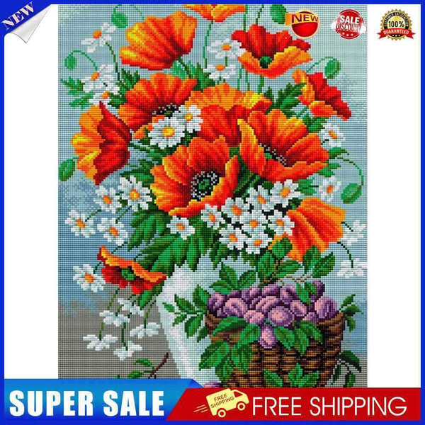 Full Cross Stitch 11CT Cotton Thread DIY Red Flower Printed Embroidery Kits