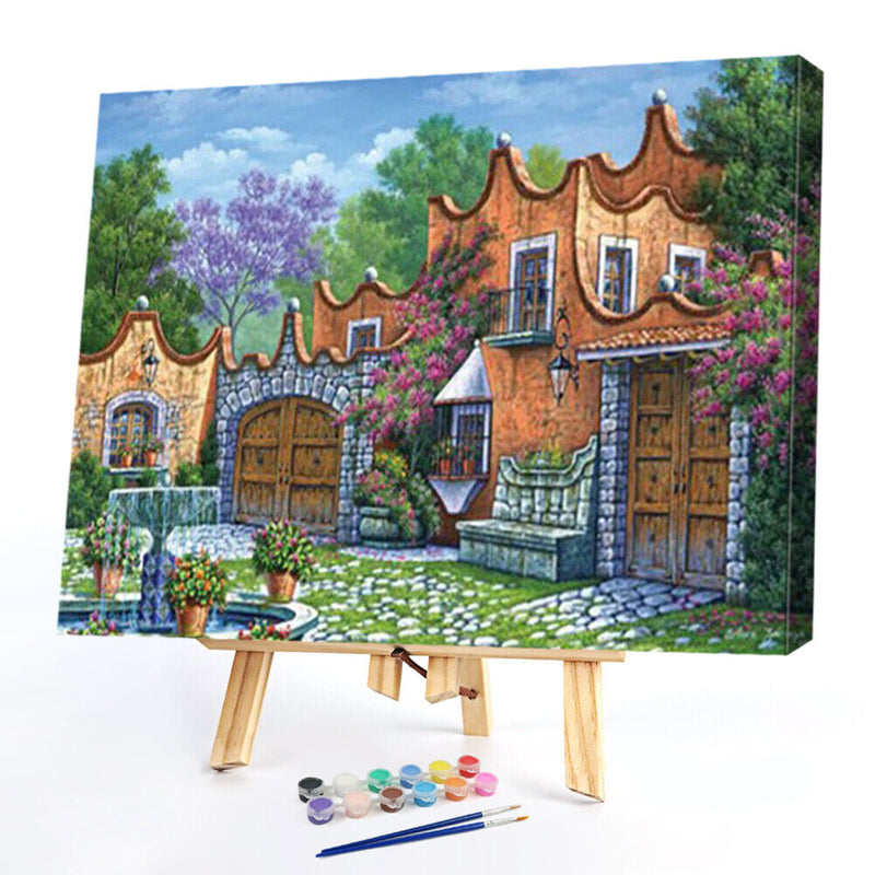 Oil Paint by Numbers Downtown Scene Canvas Artwork Living Room Picture Decor Kit