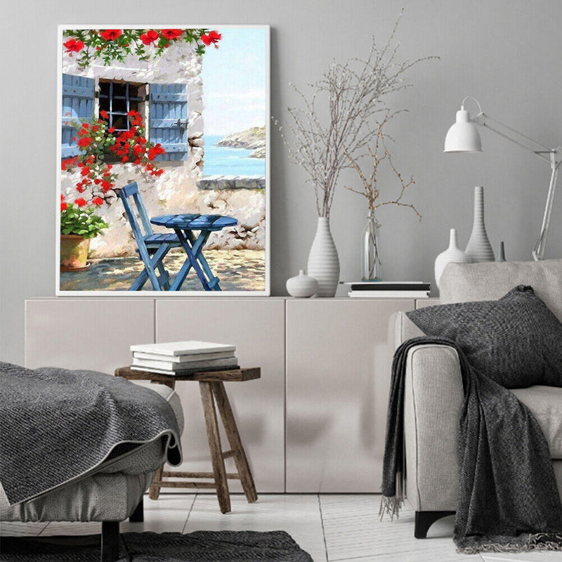 Frameless Oil Paint By Numbers Seaside Garden DIY Canvas Picture Craft Kit