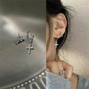 Cross Earrings Asymmetry Stud Zircon Crystal Earrings Shinning Sparkle Earrings