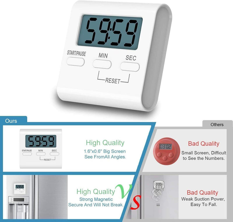 Magnetic Digital Kitchen Timer Alarm Clock Minute Countdown LCD for Cooking
