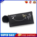 Women PU Flap Wallet with Plush Ball Lady Butterfly Coin Purse (Black)