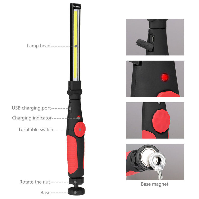 Portable COB LED Flashlight Torch Waterproof Inspection Work Lamp for Car Rep