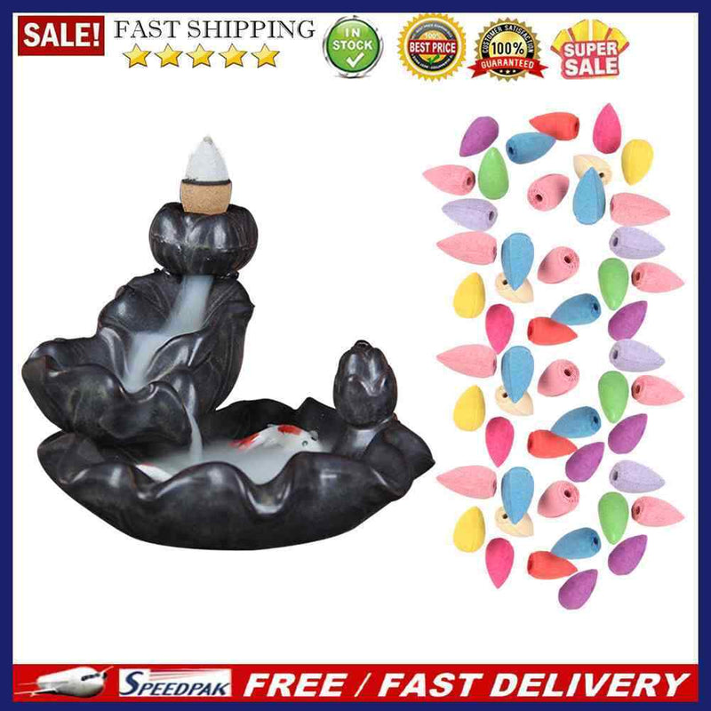 Backflow Incense Burner Ceramic Fountain Waterfall Smoke Incense Holder Censer