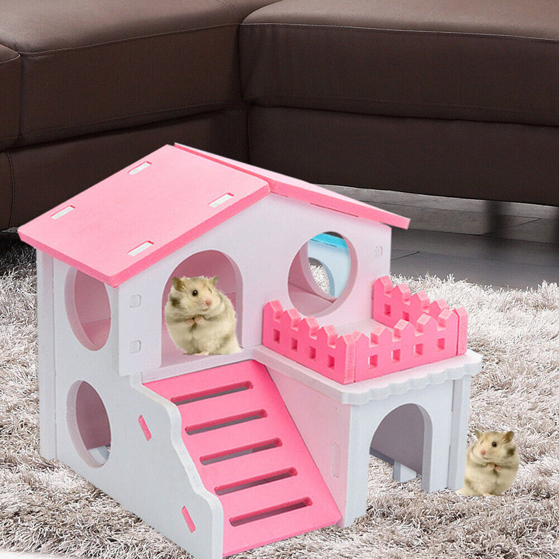 Pet Hamster House with Ladder Nest Log Cabin Animal Sleeping Toys (Pink) Newly