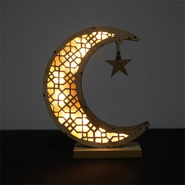 Eid Decor Wooden Ornament Moon LED Light EID Mubarak Light Night Lamp