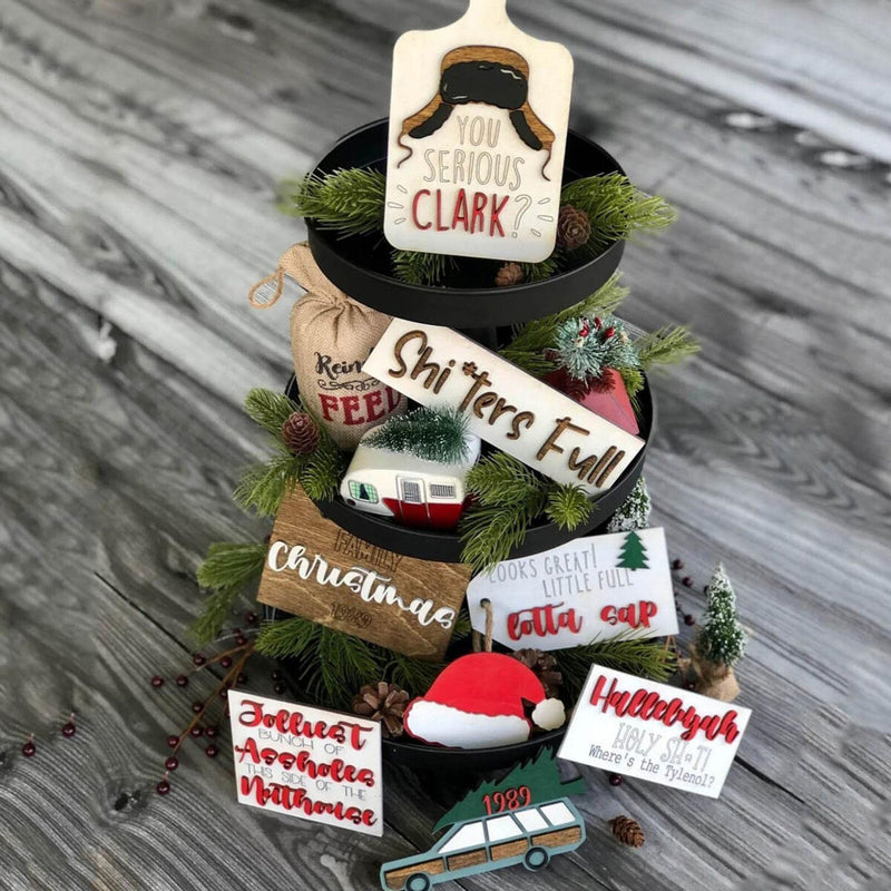 Farmhouse Tiered Tray Decor Set Wooden Rustic Mini Signs Decorations for Kitchen