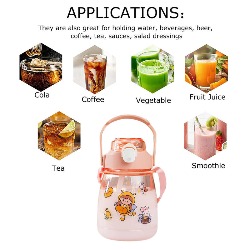 Bear Water Bottle with Straw - Leakproof & Portable Kids Bottles (Pink)