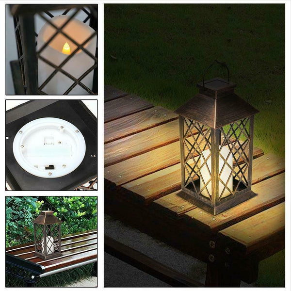Waterproof LED Solar Powered Hanging Candles Lantern Lights Garden Outdoor Lamps