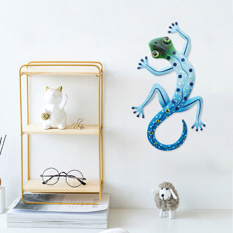2pcs Gecko Wall Hanging Sculptures Outdoor Metal Wrought Iron Gecko Insect Decor