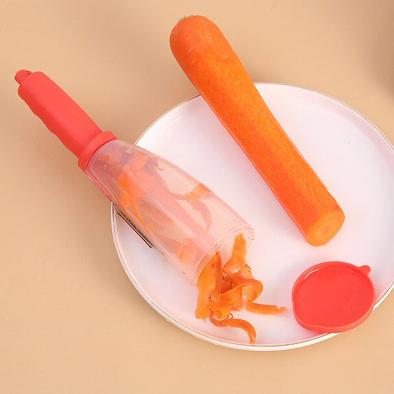 Multifunctional Fruit Peeler with Rubbish Bin Vegetable Skin Cutter (Red)