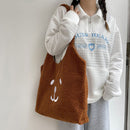 Women Soft Warm Plush Bear Pattern Handbags Female Travel Fluffy Underarm Bags