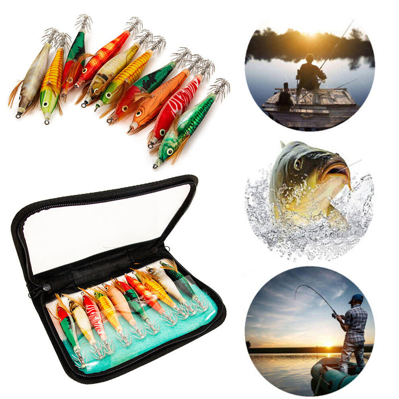 10pcs Bionic Shrimp Baits Set w/ Double-Layer Hooks for Cuttlefish Fishing Newly