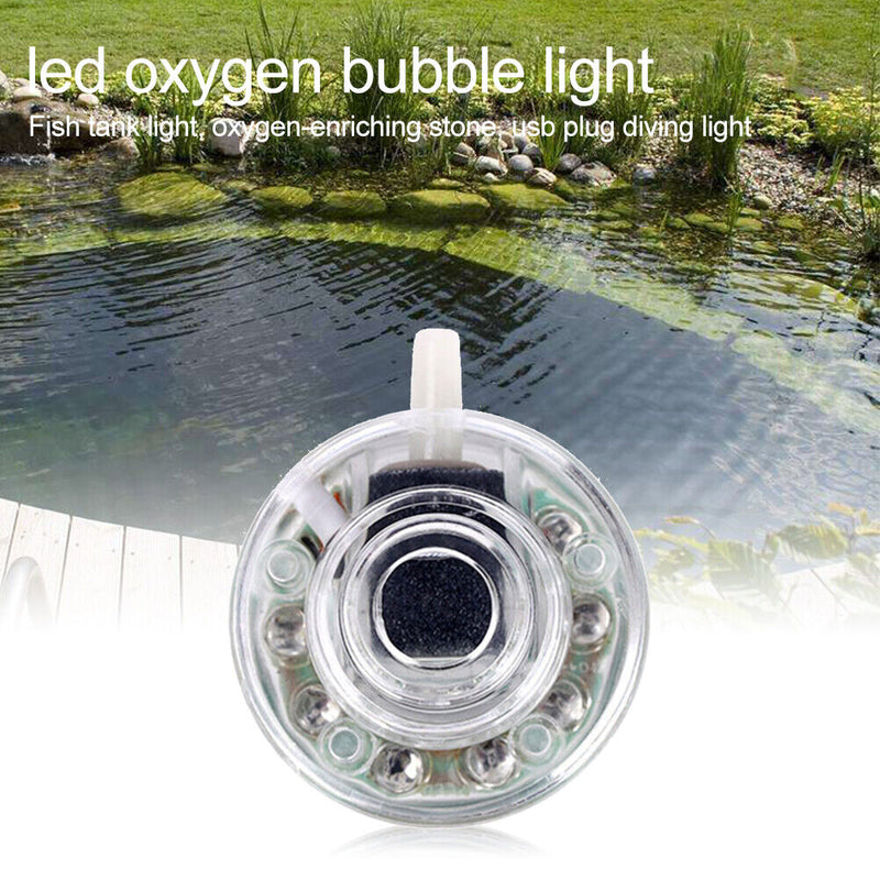 Fish Tank Oxygen Bubble Lamp LED USB Aquarium Submersible Gas Stone Chrome Light