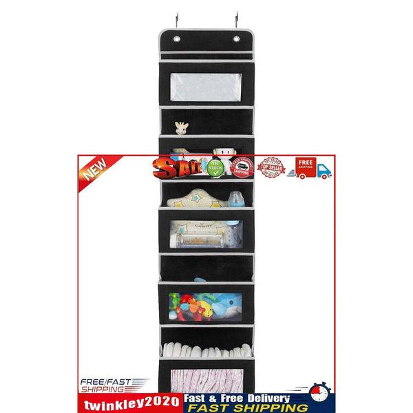 Over The Door Hanging Organizer 5 Large Pockets with Clear Window (Black) Newly