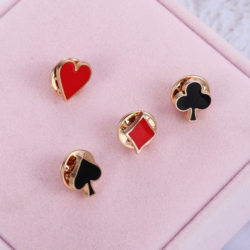 Women Men Poker Shaped Alloy Club Collar Pins Boutonniere Brooches Badges