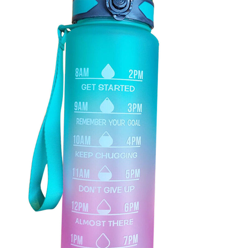 1000ml Sports Water Bottle Time Marker Outdoor Portable Cups (Green Lid) Newly