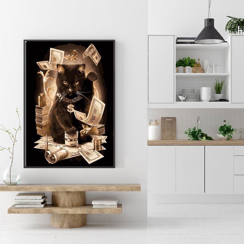 Frameless Digital Oil Art Picture DIY Cat Paint By Numbers Craft Wall Decor Kit