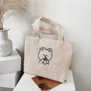 Women Corduroy Shoulder Bag Cartoon Bear Shopping Bags Casual Female Handbags