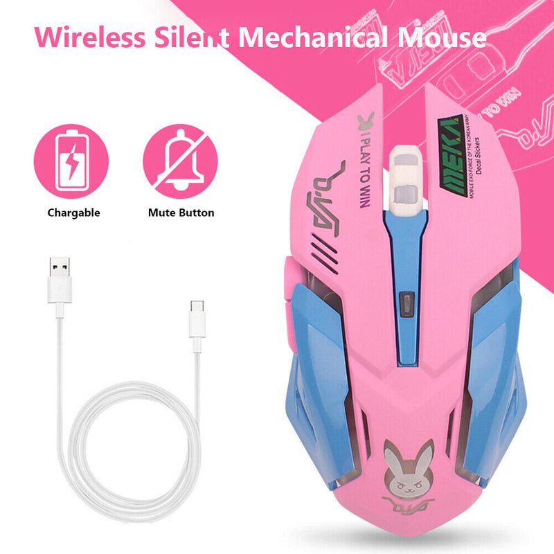 2.4GHz Wireless Optical Mouse 2400DPI Adjustable Mute Gaming Mice (Pink)