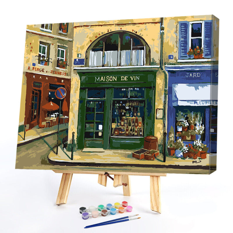 Street Corner Store Oil Paint By Numbers Kit DIY Acrylic Painting on Canvas