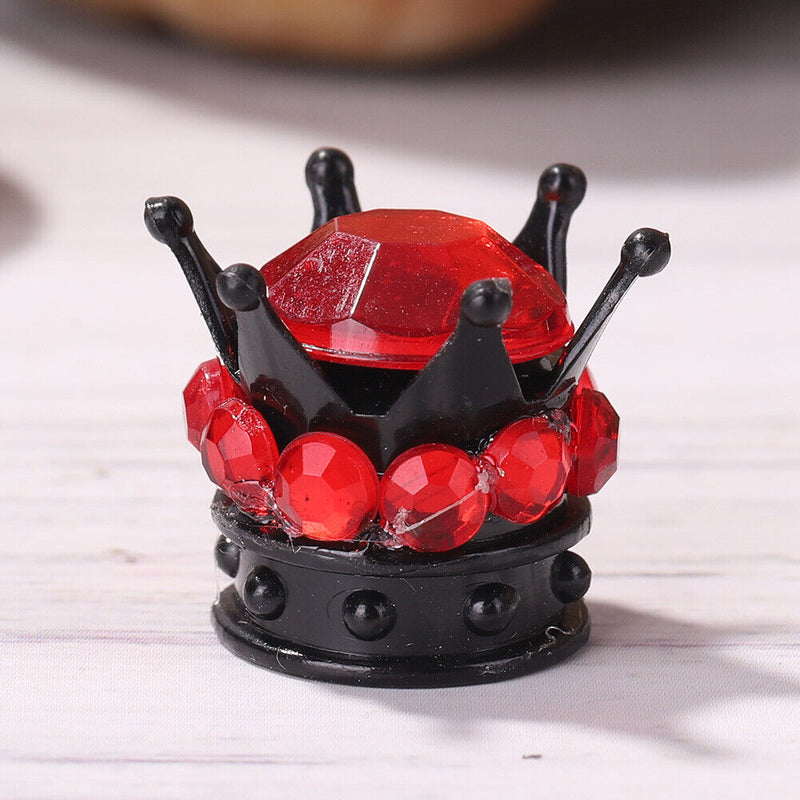 4pcs Auto Car Bling Rhinestone Black Crown Wheel Tire Valve Caps (Red)