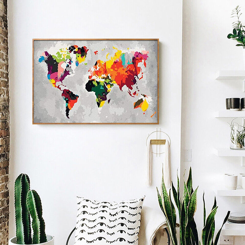 World Map Oil Painting By Numbers Canvas Wall Drawing Kits DIY Home Decor