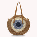 Ladies Rattan Color Splicing Handmade Messenger Shoulder Bag Straw Woven Handbag