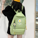 Preppy Style Daisy Print Backpack 4pcs/Set Canvas Shoulder Bag Pencil Clutches