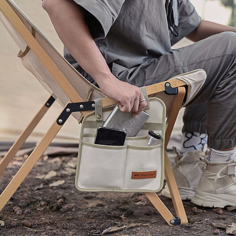 Chair Side Storage Bag Pocket Armrest Hanging for Outdoor Camping (Beige) Newly