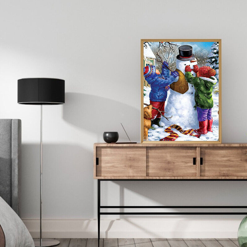 Making Snowman Colouring Oil Canvas Picture DIY Hand Painted Paint By Number Kit