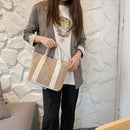 Fashion Women Woven Hit Color Shopping Bags Beach Large Handbags (Beige)